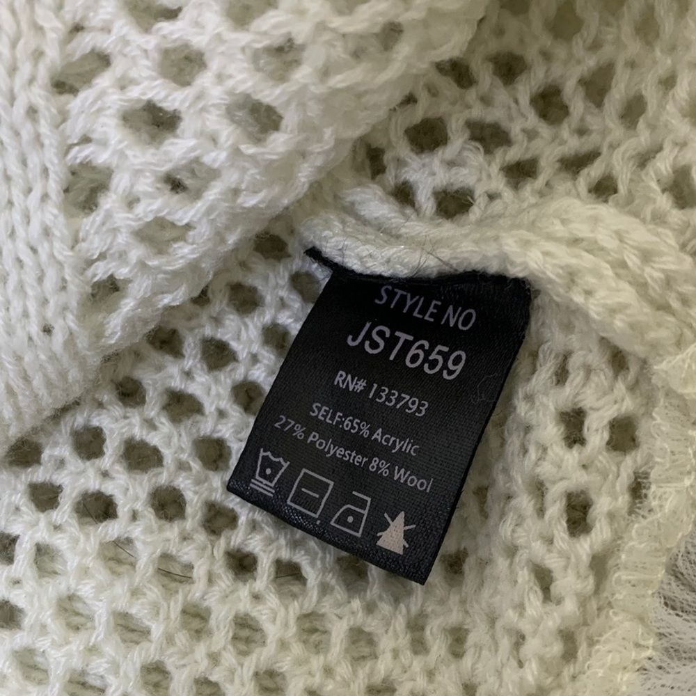 POL Mixed Media Sweater Womens Small White Tulle Hem Cable Knit JST659 - Picture 7 of 7
